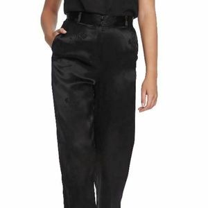 1.STATE Black Floral Satin Crop Trousers